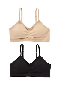 Girls Seamless Ruched Crop Bras - 2 Pack