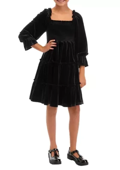 Girls 7-16 Long Sleeve Smocked Dress