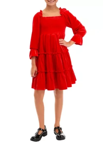 Girls 7-16 Long Sleeve Smocked Dress