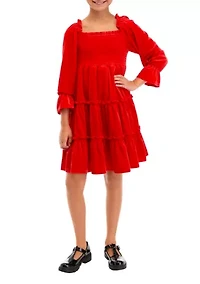 Girls 7-16 Long Sleeve Smocked Dress
