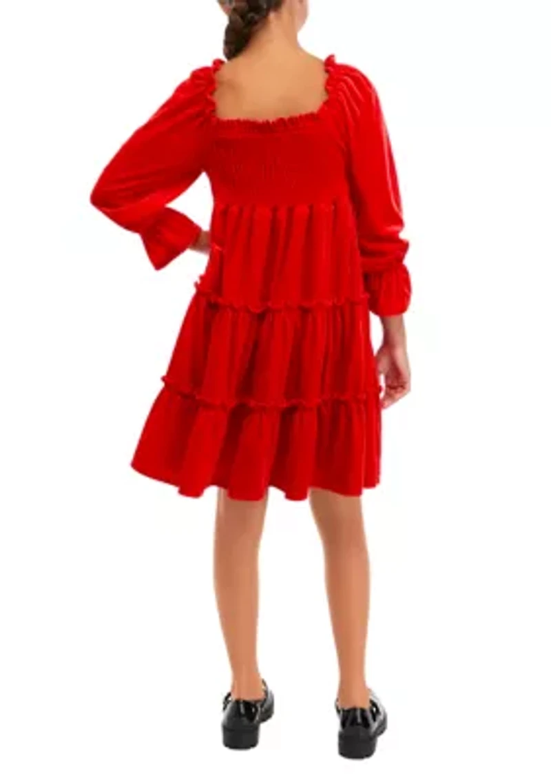 Girls 7-16 Long Sleeve Smocked Dress
