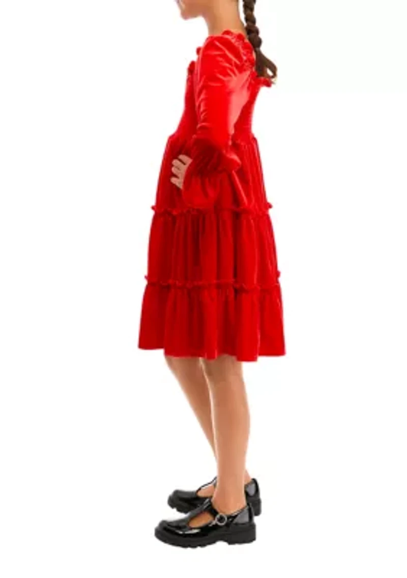 Girls 7-16 Long Sleeve Smocked Dress