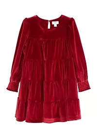 Girls 4-6x Tiered Velvet Dress