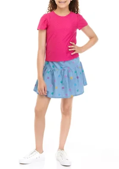 Girls 7-16 Solid T-Shirt and Skirt Set
