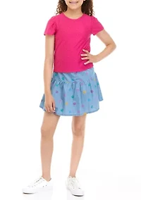 Girls 7-16 Solid T-Shirt and Skirt Set