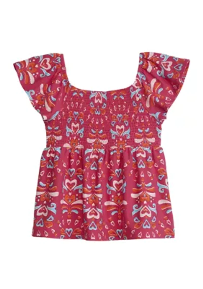 Girls 4-6x Smocked Printed Top