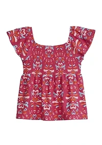 Girls 4-6x Smocked Printed Top