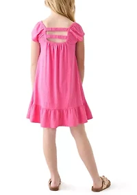 Girls 7-16 Smocked Crinkle Knit Dress