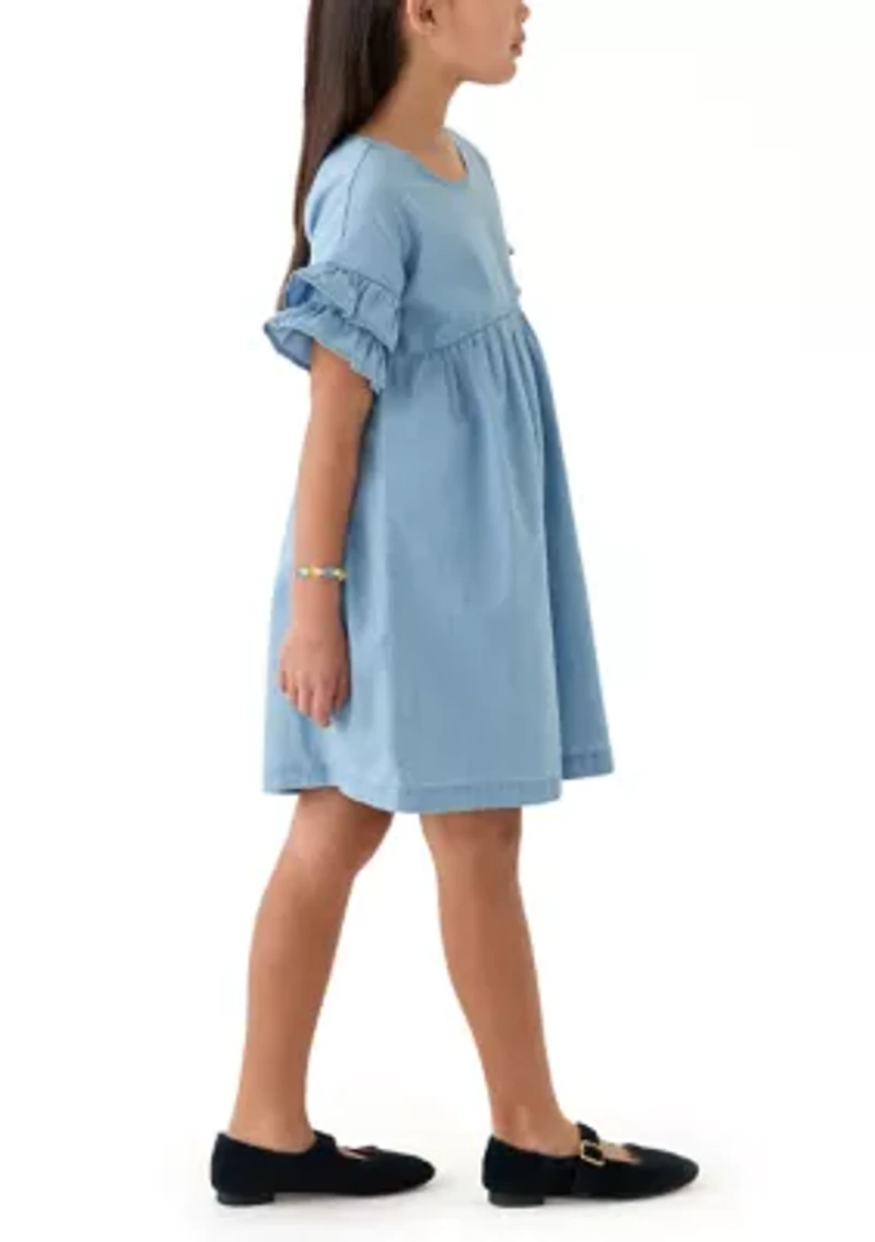 Girls 7-16 Chambray Ruffle Dress