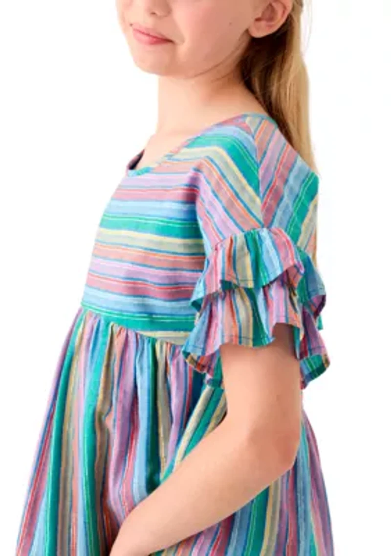 Girls 7-16 Yarn Dyed Stripe Ruffle Sleeve Dress