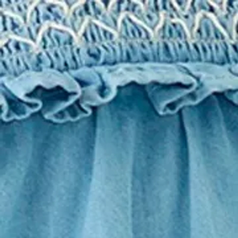Girls 7-16 Chambray Ruffle Neck Top