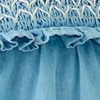 Girls 7-16 Chambray Ruffle Neck Top