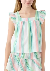 Girls 7-16 Square Neck Striped Top