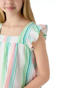 Girls 7-16 Square Neck Striped Top