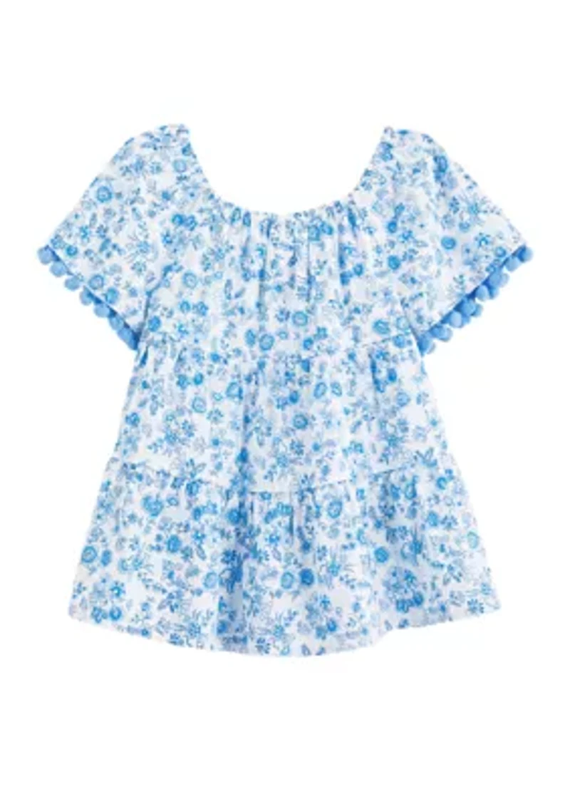 Girls 4-6x Tiered Pom Trim Top