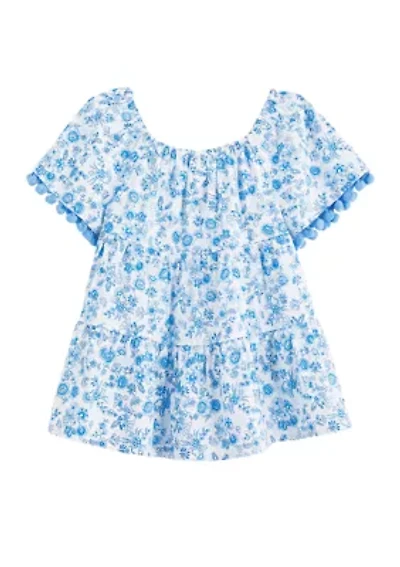 Girls 4-6x Tiered Pom Trim Top