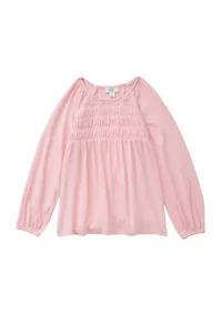 Girls 4-6x Long Sleeve Smocked Crinkle Knit Top