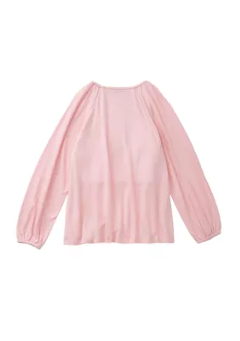 Girls 4-6x Long Sleeve Smocked Crinkle Knit Top