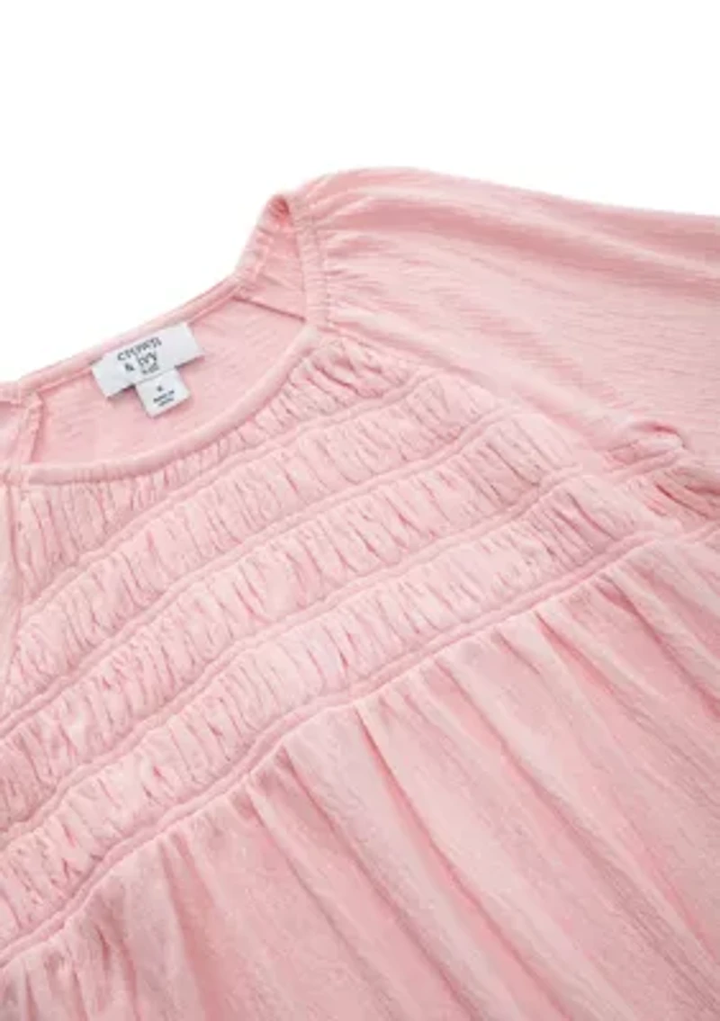 Girls 4-6x Long Sleeve Smocked Crinkle Knit Top