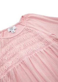 Girls 4-6x Long Sleeve Smocked Crinkle Knit Top