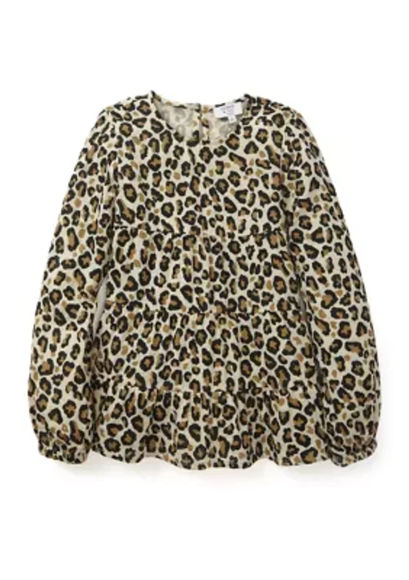 Girls 4-6x Long Sleeve Tiered Woven Printed Tunic Top
