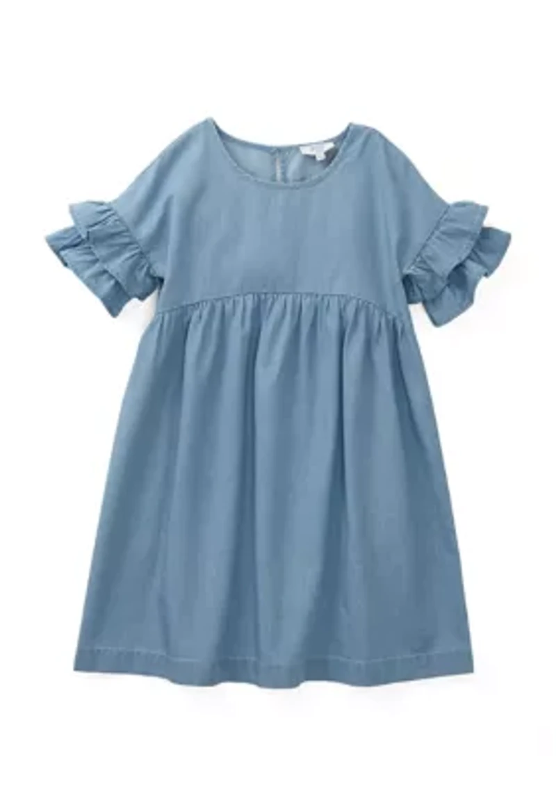 Girls 4-6x Chambray Ruffle Sleeve Dress