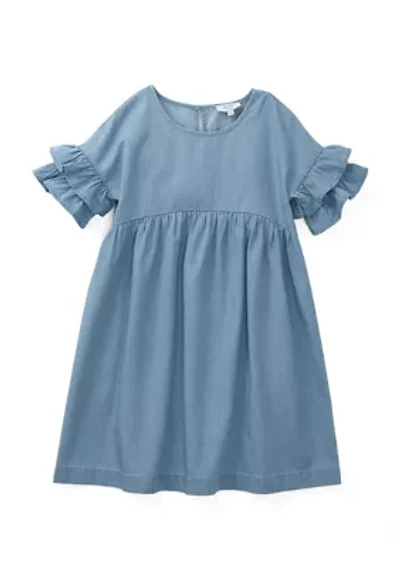 Girls 4-6x Chambray Ruffle Sleeve Dress