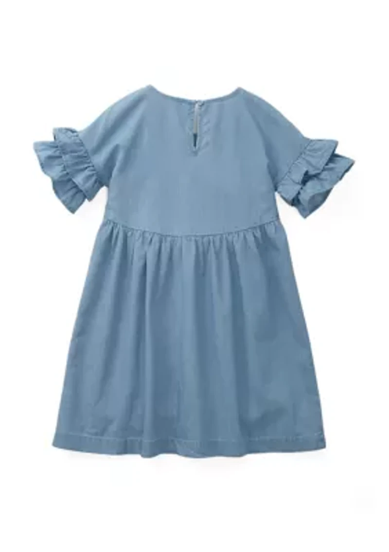 Girls 4-6x Chambray Ruffle Sleeve Dress