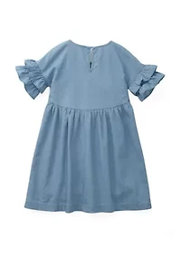 Girls 4-6x Chambray Ruffle Sleeve Dress