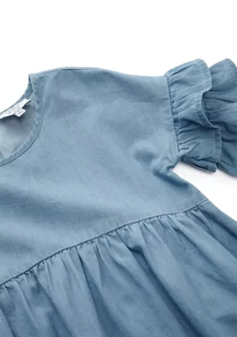 Girls 4-6x Chambray Ruffle Sleeve Dress