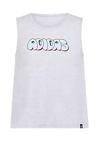 Girls 7-16 Graphic Sleeveless Swing Heather Tank Top with Back Vent