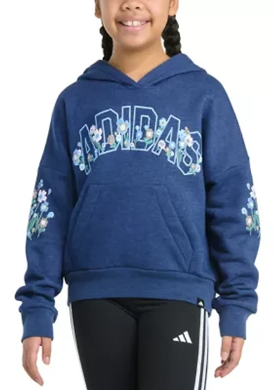 Girls 7-16 Long Sleeve Heather Multi Graphic Fleece Pullover Hoodie