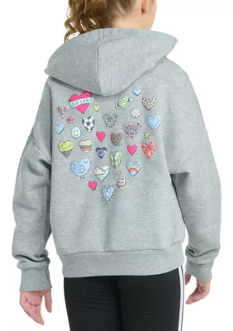 Girls 7-16 Long Sleeve Heather Multi Graphic Fleece Pullover Hoodie