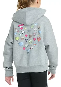 Girls 7-16 Long Sleeve Heather Multi Graphic Fleece Pullover Hoodie