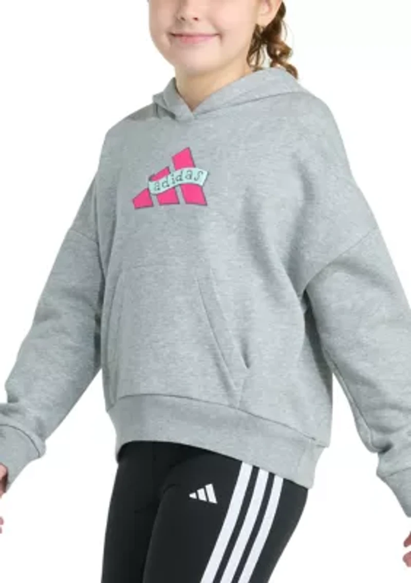 Girls 7-16 Long Sleeve Heather Multi Graphic Fleece Pullover Hoodie