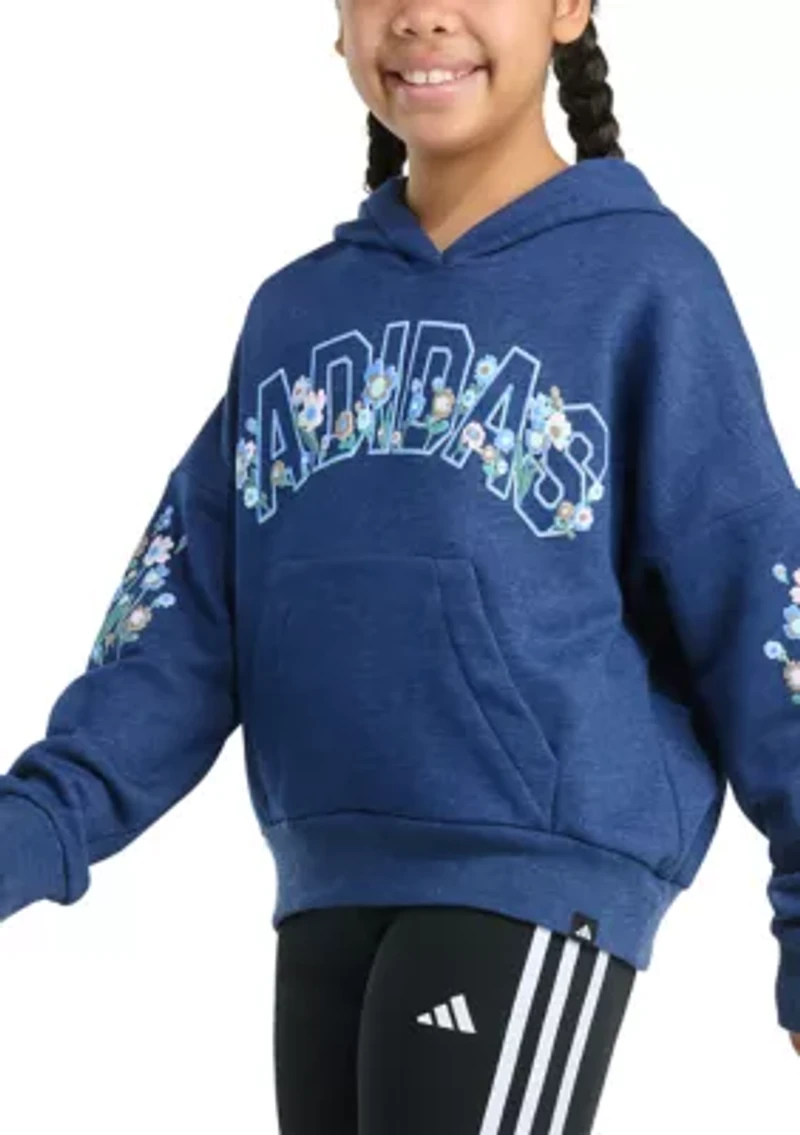 Girls 7-16 Long Sleeve Heather Multi Graphic Fleece Pullover Hoodie