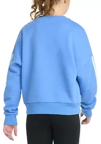 Girls 7-16 Long Sleeve 3-Stripes Crewneck Fleece Pullover Sweatshirt