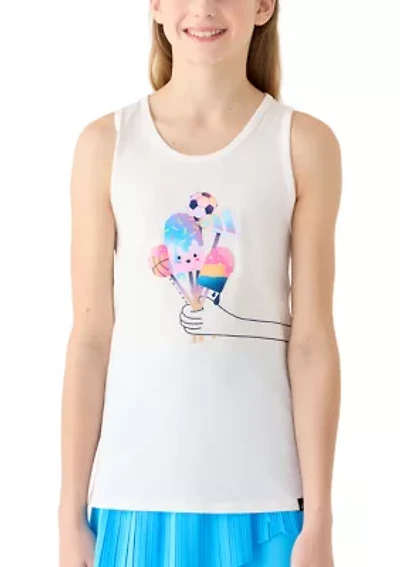 Girls 7-16 Race Back Graphic Print Tank Top