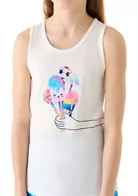 Girls 7-16 Race Back Graphic Print Tank Top