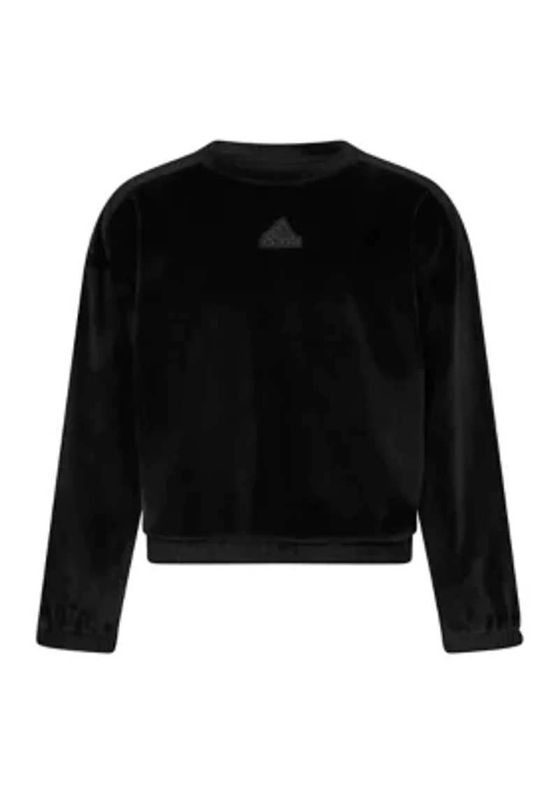 Girls 7-16 Long Sleeve Rib Velour Crewneck Pullover