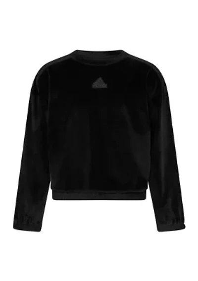 Girls 7-16 Long Sleeve Rib Velour Crewneck Pullover