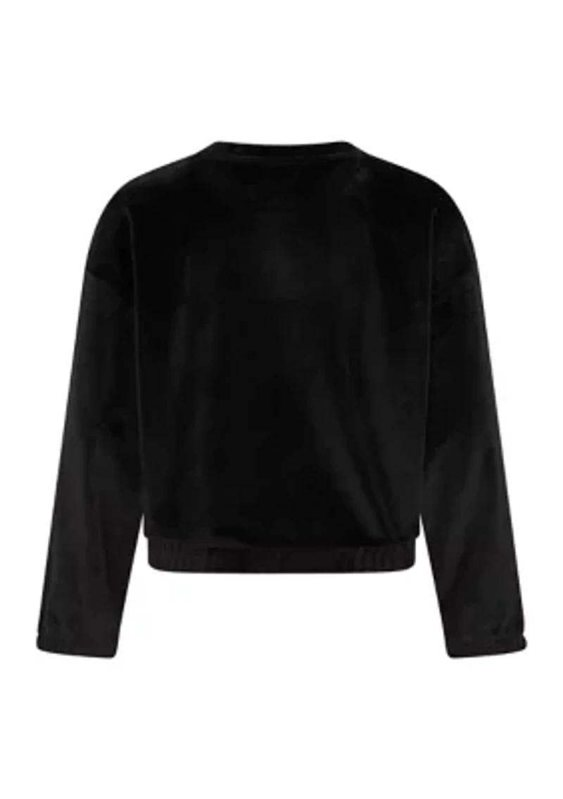 Girls 7-16 Long Sleeve Rib Velour Crewneck Pullover