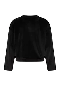 Girls 7-16 Long Sleeve Rib Velour Crewneck Pullover