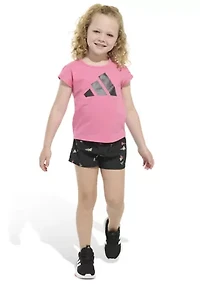 Girls 4-6x 2 Piece Short Sleeve Cotton T-Shirt & Woven Set