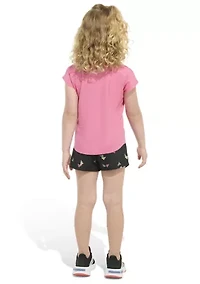Girls 4-6x 2 Piece Short Sleeve Cotton T-Shirt & Woven Set