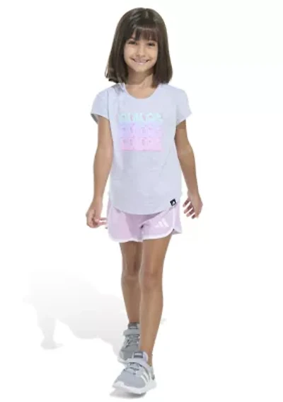 Girls 4-6x 2 Piece Cap Sleeve Heather Graphic T-Shirt & Woven Shorts Set