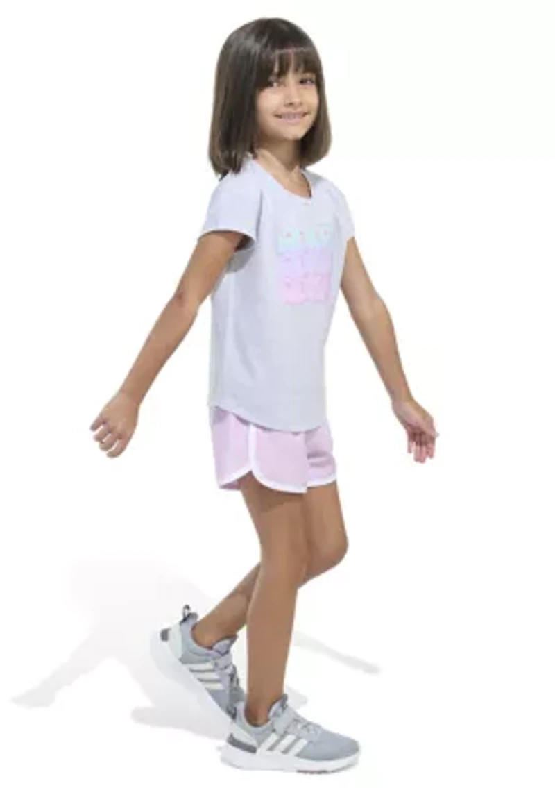 Girls 4-6x 2 Piece Cap Sleeve Heather Graphic T-Shirt & Woven Shorts Set