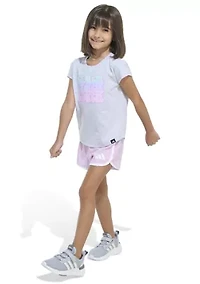 Girls 4-6x 2 Piece Cap Sleeve Heather Graphic T-Shirt & Woven Shorts Set
