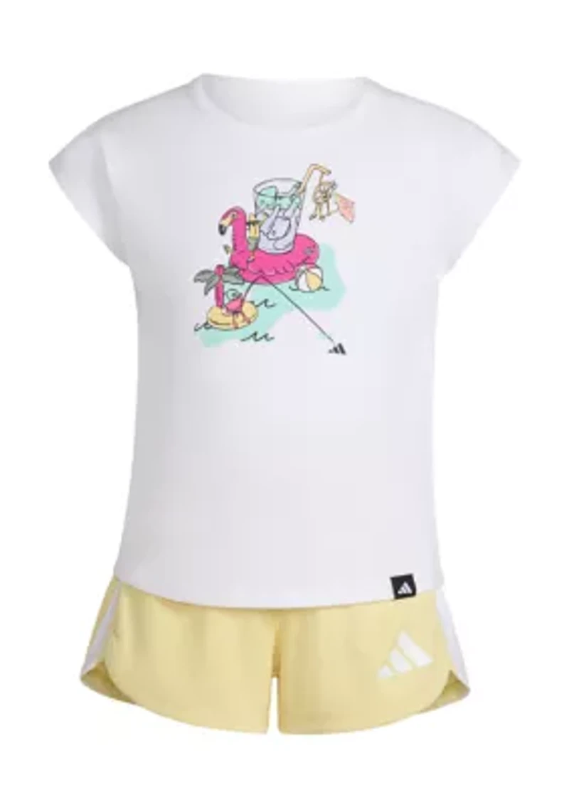Girls 4-6x 2 Piece Short Sleeve Graphic T-Shirt & Mesh Shorts Set