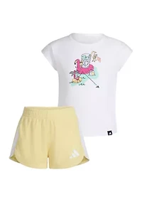 Girls 4-6x 2 Piece Short Sleeve Graphic T-Shirt & Mesh Shorts Set